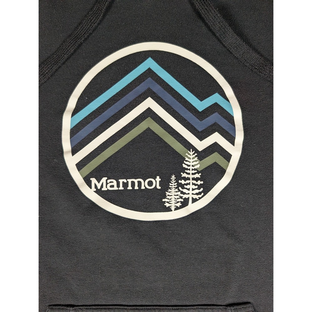 Marmot Hoodie Men Medium Black Graphic Mountain Pullover Good Condition - Picture 5 of 9